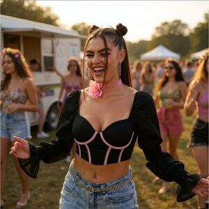 Call Time Crop Bustier Top by Sugar Thrillz – Bubble Sleeve Spotlight Edition S